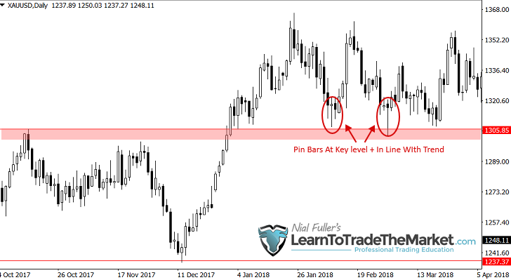 gold pin bar support level trend