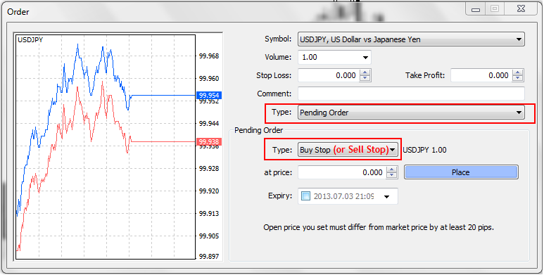 how to enter a pending stop entry